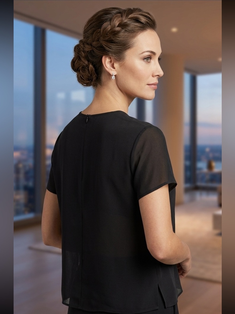NWT Size 10P Josephine Chaus Petite Black Workwear Career Top 100% Silk